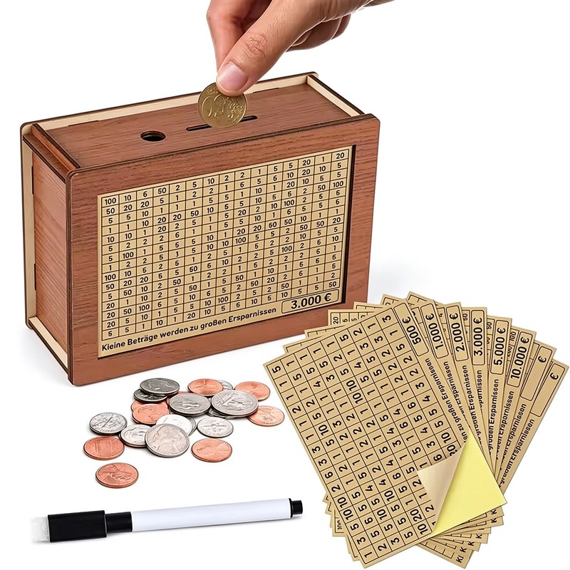 Wooden Money Saving Box for Personal Savings Goals – Reusable