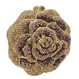 Boutique De FGG Rose Crystal Clutch Purse Women Flower Evening Bag Wedding Party Prom Bridal Rhinestone Floral Handbag,Mini, Purple #9, Mini