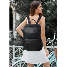 Mroede Laptop Backpack for Women Leather Work Backpack Purse Large Fashion 15.6" Computer Backpack for Travel College,Black