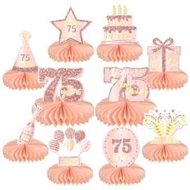 10PCS 75th Birthday Decorations Centerpieces for Table Decorations,Rose Gold Pink Happy 75th Birthday Honeycomb Table Topper Birthday Party Decoration for Women (Rose Gold & Pink, 75 Years)