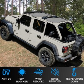Coverspec JL Top Sun Shade Roof Compatible with Jeep Wrangler 2 or 4 Door 2018 to 2023 Sunshade Sunroof Blocks UV Wind Noise Gray Mesh for Front and Rear 2 pcs