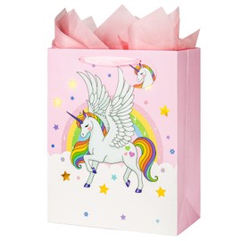 13" Large Unicorns Gift Bag for Girls and Kids Birthday Baby Shower with Tissue Paper 1-Pack