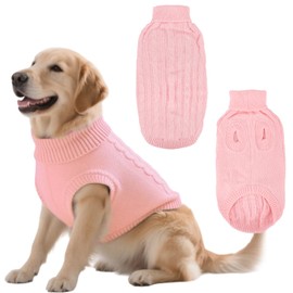Viiotu Dog Jumpers Knitted Turtleneck for Medium Large Dogs (Less Than 21 KG), Warm Winter Dog Sweater Cute, Apparel Puppy Twist Striped Vest Dog Clothes (Pink, XXXL)