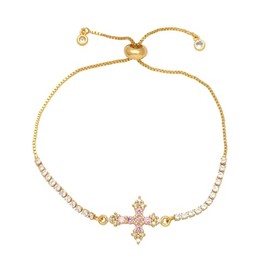 Aisza Gold ​Tennis Bracelets for Women - Non Tarnish Cubic Zirconia Bracelet Link with Adjustable Slider for Girls Ladies Jewelry Gifts (Pink CZ Cross)