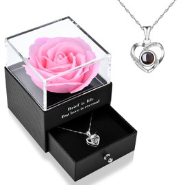 Valentines Gifts for Her Girlfriend,Eternal Rose Flower with Necklace,Anniversary Romantic Gifts for Women Valentines Day Gifts for Her Wife on Valentines Christmas Birthday