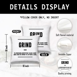 Udinaz Inspirational Quote Grind Hustle Execution Quote Success Entrepreneur 18 x 18 Inches White Throw Pillow Covers Set of 3,Bedroom Living Room Home Office Workplace Decor,Coworkers Gifts