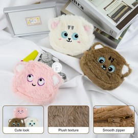 WisePoint Coin Bag, Plush Coin Purse, Portable Coin Purses with Cartoon Print for Women and Girls, Small Purse for Change, Lipstick, Coin, White, cute