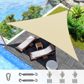 Windscreen4less 7' x 7' x 7' Triangle Sun Shade Sail Outdoor Canopy Cover UV Block for Backyard Porch Pergola Deck Garden Patio Pool - Hardware Kit Included (Beige)