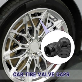 HQRNYP 4PCS Car Tire Valve Stem Caps, Tire Air Cap, Aluminium Alloy Corrosion Resistant Leak-Proof Wheel Valve Covers, Auto Accessories Dome Style Car Stem Covers Universal for SUV Truck Bike (Black)