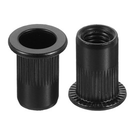sourcing map M6 Rivet Nuts Carbon Steel Knurled Flat Head Threaded Insert Nut Black 60Pcs