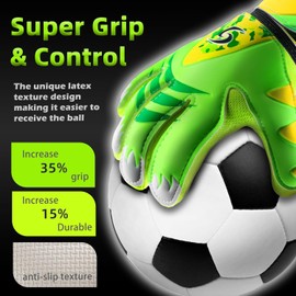 Sportout - Guantes de portero para niños, guantes de fútbol con doble protección de muñeca y material de látex antideslizante resistente al desgaste para evitar lesiones (verde2, talla 6 adecuada para