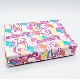 15th Birthday Wrapping Paper 2 Sheets 2 Labels 15th Birthday Pink Funny Dice Background for Female Girls Gift Wrap (PA)