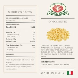 Rustichella d'Abruzzo Orecchiette - 500g Heritage Italian Wheat Pasta with Sweet Malty Flavor - Ideal for Broccoli Rabe & Meat Ragù - Durum Wheat from Abruzzo, Italy