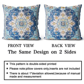 Snylcce Set of 2 Boho Cushion Covers, Decorative Cushion, 45 x 45 cm, Velvet Soft Cushion Cover, Bohemian Retro Ethnic, Decorative Cushion Covers for Sofa, Living Room, Home Decoration (Blue Bohemia)