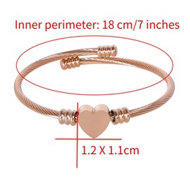 MILAKOO Bangle for Women Heart Bead Love Stainless Steel Cuff Bracelet Twisted Cable Rope Open Bangle, Stainless Steel, No gemstone