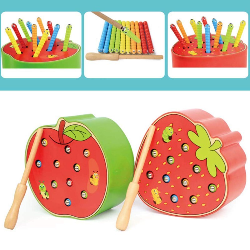 Wooden Magnetic Catch Worm Game Early Educational Toys for Kids
