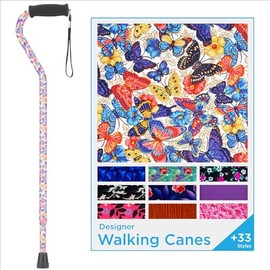 NOVA Designer Walking Cane with Offset Handle, Lightweight Adjustable Walking Stick with Carrying Strap, “Butterfly Symphony” Design