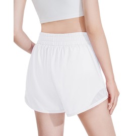 Auranso Girls Athletic Shorts Quick Dry Running Shorts with Mesh Liner and Zip Pockets White 7-8 Years