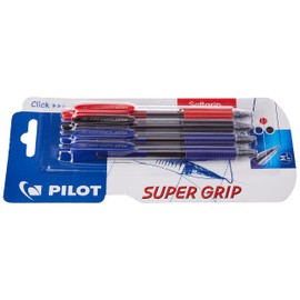 PILOT Spain Super Grip Retractable Ballpoint Pen with Oil Based Ink, Pack of 4, Multi-Colour