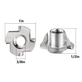 Wensilon 50pcs 3/8"-16 T-nut 304 stainless steel four-jaw - for home, hotel outdoor threaded insertion