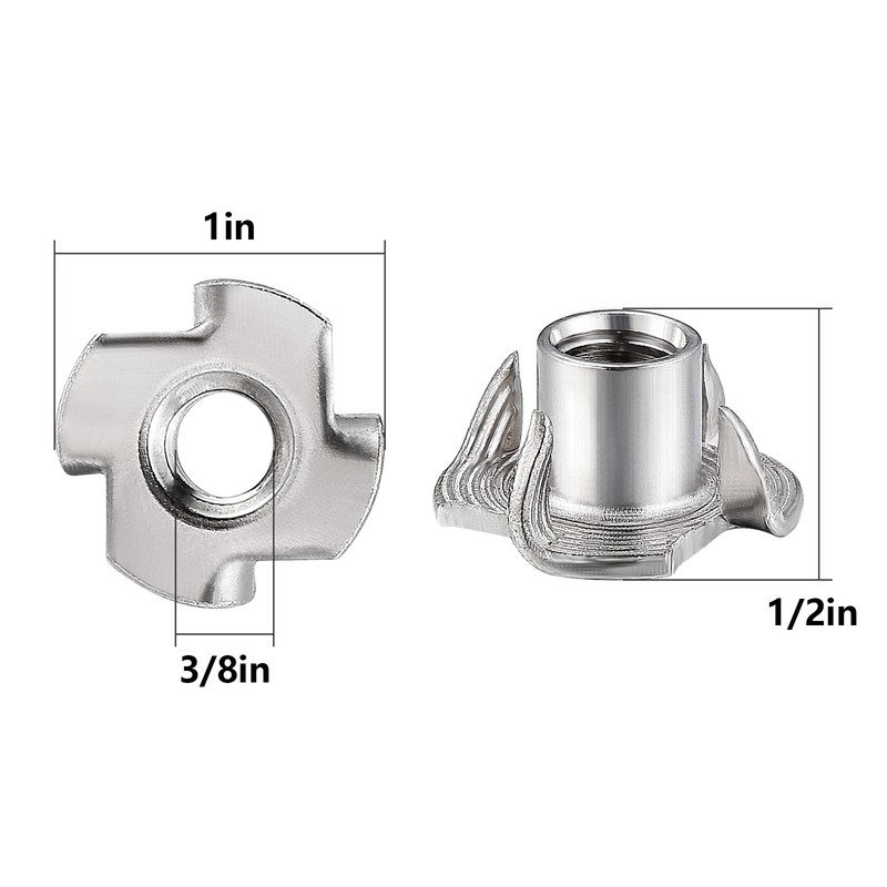 Wensilon 50pcs 3/8"-16 T-nut 304 stainless steel four-jaw - for