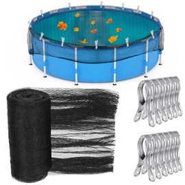 Therwen Pool Leaf Net Cover Above Ground Pool Winter Mesh Cover with 12 Pcs Swimming Pool Cover Clips for Above Ground Pool, Keeps Leaves Out of Your Pool, Black (Fit for 12')