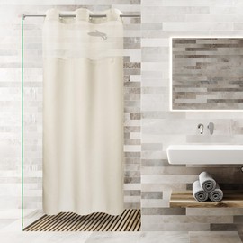 Stall No Hooks Required Dotted Waffle Weave Shower Curtain with Snap in Liner - 36W x 74H,Hotel Grade,Spa Like Bath Curtain,Graphite Cream