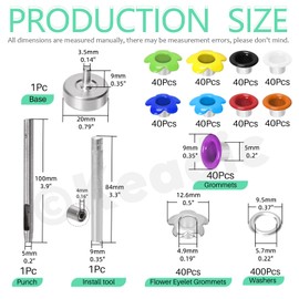 Keadic 403Pcs 3/16 Inch Multi-Color Aluminium Grommets with Installation Tools Assortment Set, Flowers and Round Eyelet for Leather Fabric Clothing Belt Shoe Crafts Bag DIY Accessories (10 Colors)