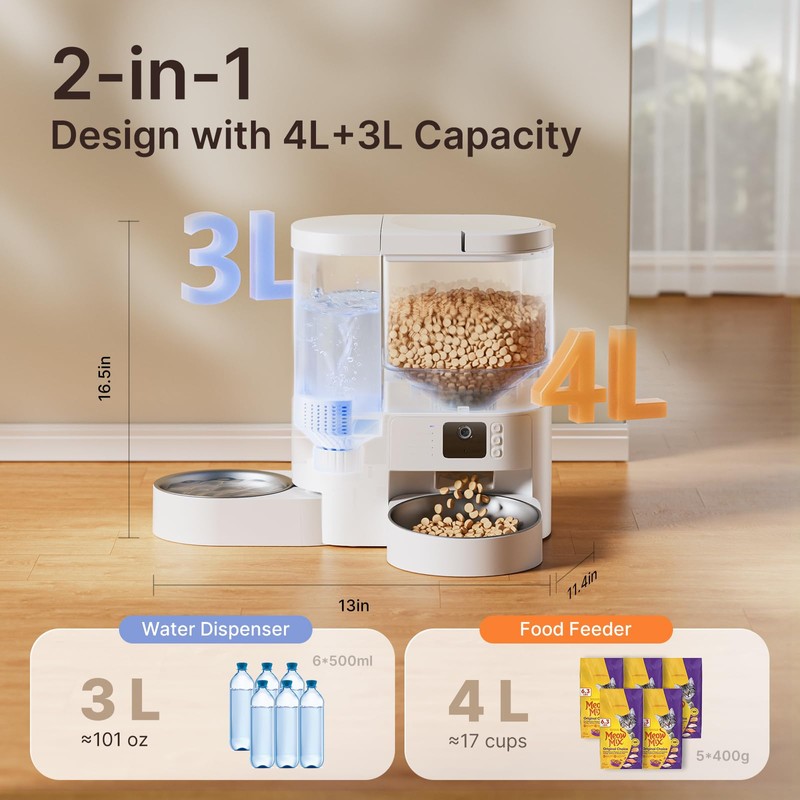 Automatic Cat Feeder with Camera, 2 in 1 Cat Food