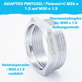 BLUMKRAFT Metal Adapter Compatible with Pintossi/Pintossi+c (Prototype) Radiator to M26x1.5 for Thermostat/Thermostat Head M30x1.5 Plug