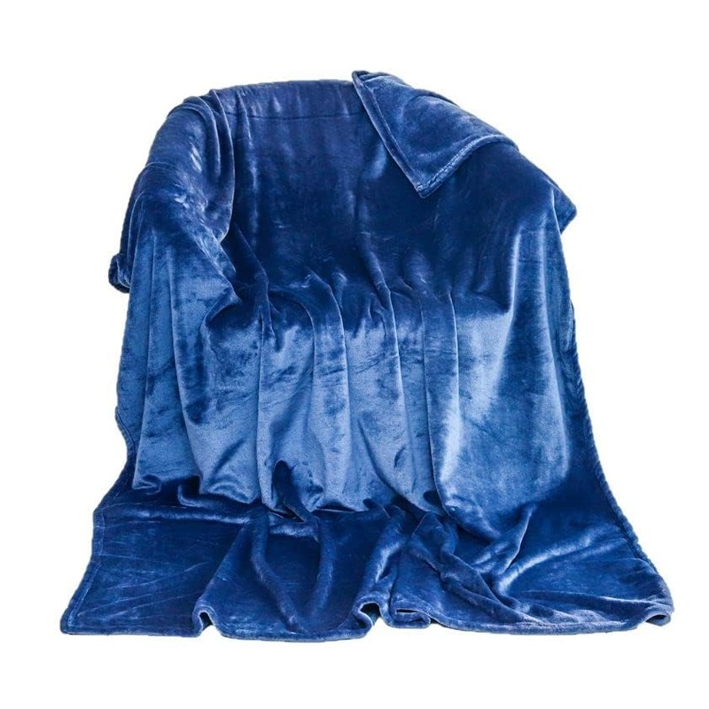 Navy Blue Flannel Fleece Blanket fluffy throw Super soft Bed
