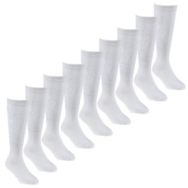 Metzuyan 9 Pairs Childrens Girls Bamboo Super Gentle Soft Back to School Knee High Socks White Size 12.5-3.5