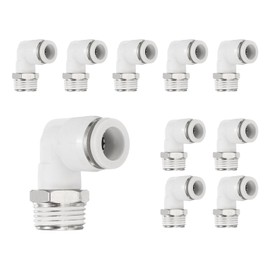 HARFINGTON 10pcs Push to Connect Fittings Male Elbow 1/2Inch Tube OD x 1/2 Inch NPT Thread Plastic Quick Connect Air Hose Pneumatic Fitting Kit Push Lock Connector PL1/2-N04, White