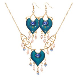 Aladdin Princess Jasmine Metal Pendant Necklace and French Wire Earrings Set