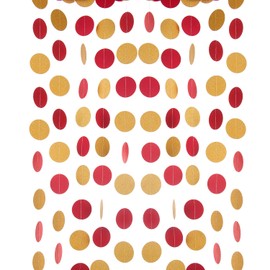 Red and Gold Glitter Paper Garland Circle Dot Party Banner Streamer Backdrop Hanging Decorations for Baby Shower Birthday Wedding Dessert Table Decoration, 2" in Diameter, 3 pcs, 30 Feet in Total