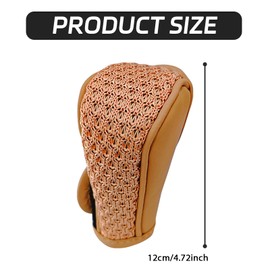 SamWinGear Gear Shifter Knobs Cover 2.75In x 4.72In Stick Shift Cover Anti-Slip Breathable Leather Hollow Weave Shift Knob Cover Gear Handle Protector Cover, Interior Decoration Accessories(Brown)
