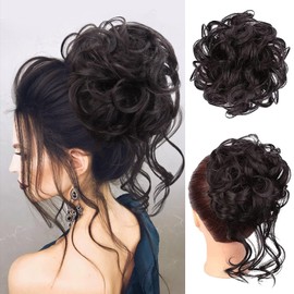 HotPro Messy Bun Hair Extensions Hair Buns Hair Pieces for Women 2PC Synthetic Updo Hair Scrunchie Ponytail Chignon for Daily Wear(4#：Darkest Brown)