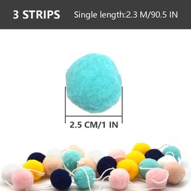 Hocansen 3Pcs Felt Ball Garland 2.3m Colorful Pom Pom Garland Hanging Felt Balls Banner Pompom Strings Party Decorations for Festivals Wall Birthday (MZQ/6 Blue)