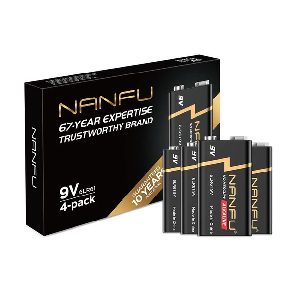 NANFU High Performance 9V Batteries (4 Count), Ultra Power 9 Volt Batteries, Long Lasting for Household Devices. …