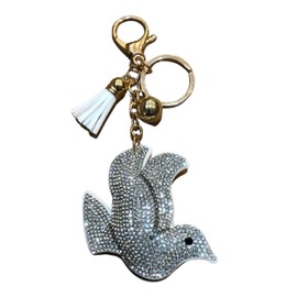 Popfizzy White Dove Lovebird Keychain for Women and Girls Bling Backpack Charms Rhinestone Purse Charms for Handbags Car Keyring