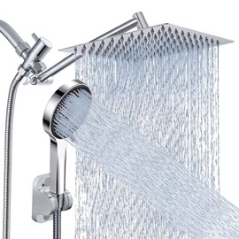 Shower Head, Rain Shower Head with Handheld Spray Combo, 10 Inch Adjustable High Pressure Rainfall Shower Head, Dual Showerhead Set with Extension Arm and 60 Inch Long Shower Hose (Silver)