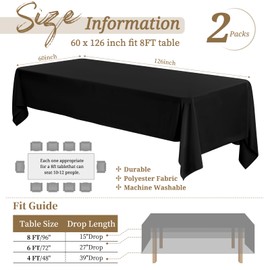 Showgeous 2 Pack Black Polyester Tablecloth for 8ft Rectangle Tables 60 x 126 Inch Rectangular Fabric Table Clothes Washable Black Table Covers for Wedding Banquet Party Restaurant Buffet Camping