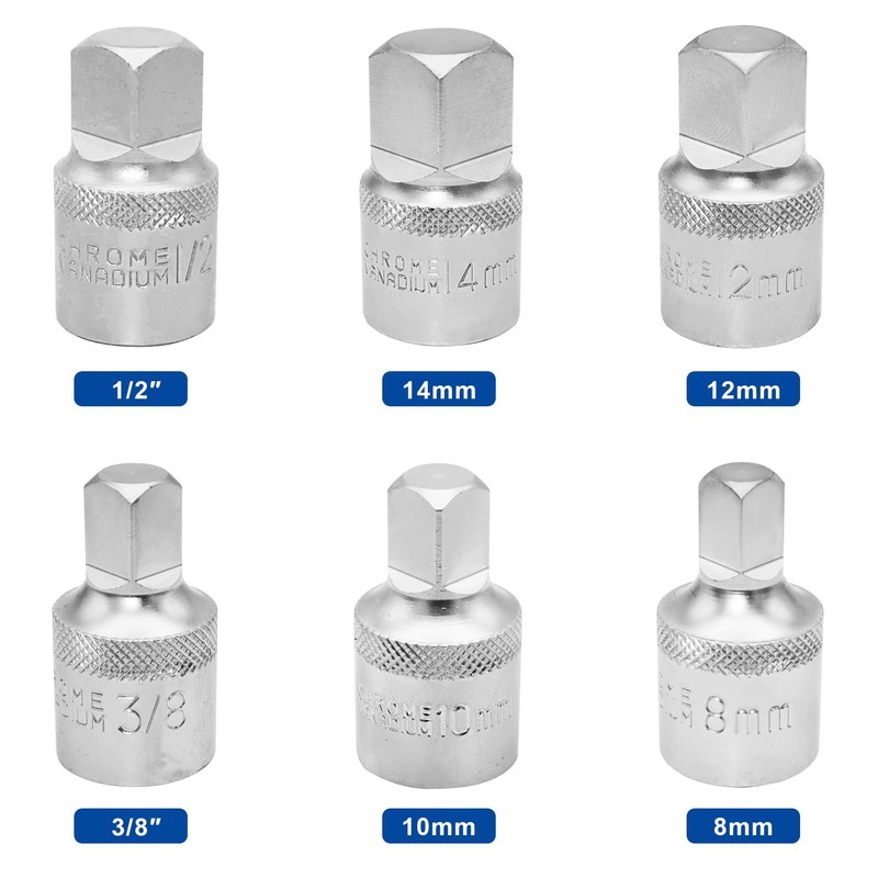 DAKCOS Oil Drain Plug Key Set, 1/2" Drive, 6 PCS