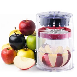 OOKUU Professional Apple Slicer, 8-Slice Ultra-Safe Heavy-Duty Stainless Steel Apple Cutter, 5.12-Inch Extra-Large Corer Cuts Apples All the Way Through with Clear Bowl