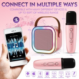 Mini Karaoke Machine for Kids Adults, Portable Bluetooth Speaker with 2 Wireless Microphones, LED Lights, Singing System for Family Home Party, Voice Changer, Boys Girls Karaoke Machine with Speaker