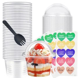 50 Pack 8 oz Dessert Cups with Lids and Spoons, Parfait Cup with Lids Mini Clear Dessert Cups with Spoons for Party Serving Appetizer Cups Disposable Fruit Ice Cream Pudding Yogurt Jello Shot