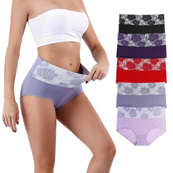 Honzadar Womens High Waist Underwear,Tummy Control briefs,Postpartum Panties,Full Coverage(5Pack-M)