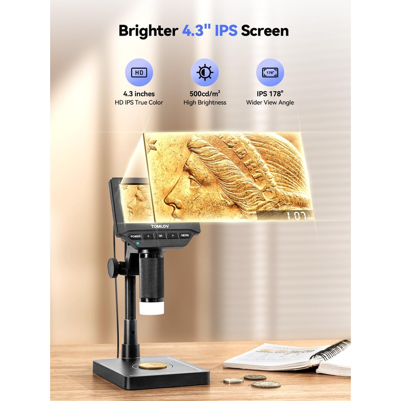 TOMLOV DM4W Microscope with Weighing Scale: 4.3" Digital Coin Microscope