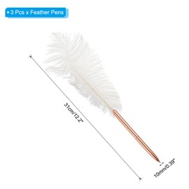PATIKIL Feather Ballpoint Pen, 3Pcs Fluffy Vintage Feather Quill Pen Refined Plated Rod Wedding Signature Pens for Office Wedding Party Birthday, White/Rose Golden
