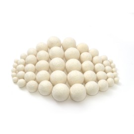 Glaciart One Wool Felt Balls, Felt Ball (50 Pieces) Mixed Sizes from 1 to 3 Centimeters, Handmade Felted Pure White Color - Bulk Small Puff for Felting and Garland